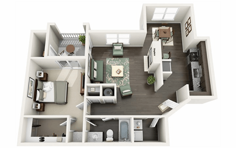 Floor plan for 1 bed, 1 bath, 772 sqft